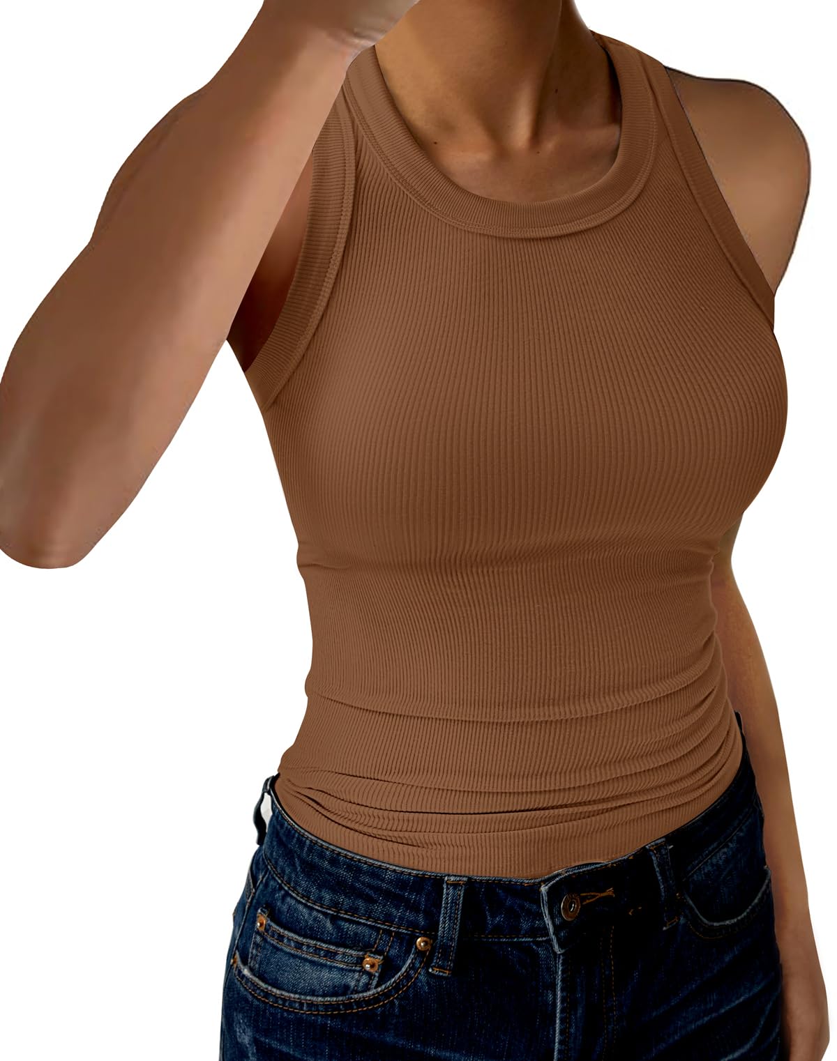 GKBK Womens Tank Tops High Neck Sleeveless Ribbed Tank Casual Basic Thick Strap Slim Fitted Racerback Shirts