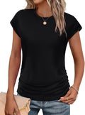 Sampeel Womens Summer Tops Trendy 2026 Ruched Cap Short Sleeve Tshirts Shirts Crew Neck T Shirts Fashion