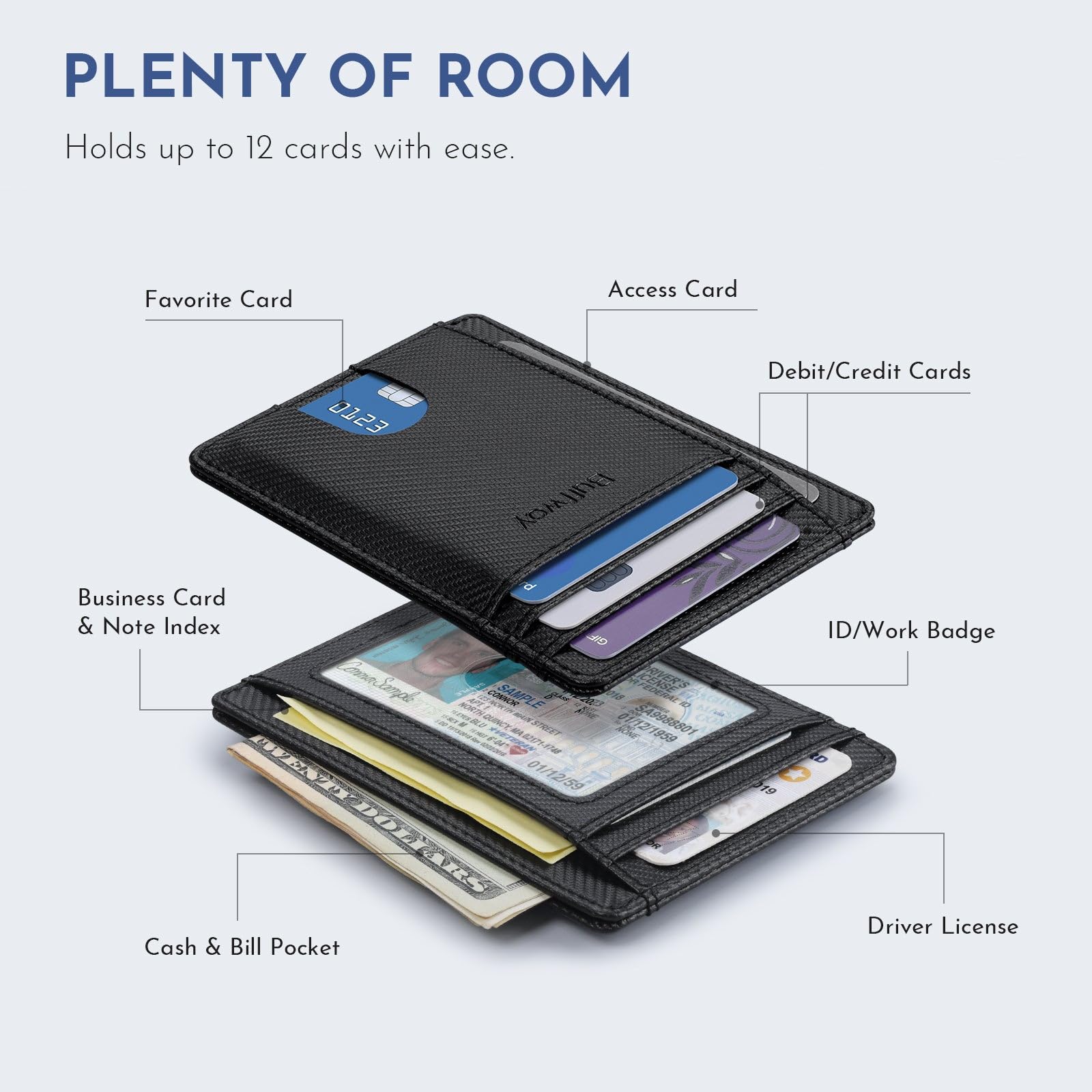 Buffway Slim Minimalist Front Pocket RFID Blocking Leather Wallets for Men and Women - Cross Black