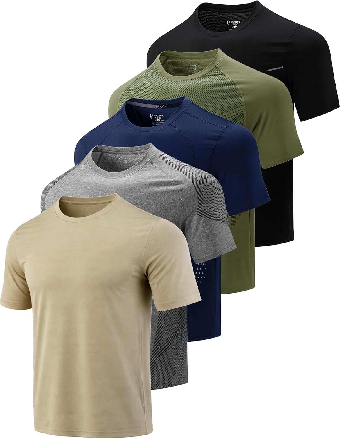 Liberty Imports 5 Pack Men's Active Quick Dry Crew Neck T Shirts