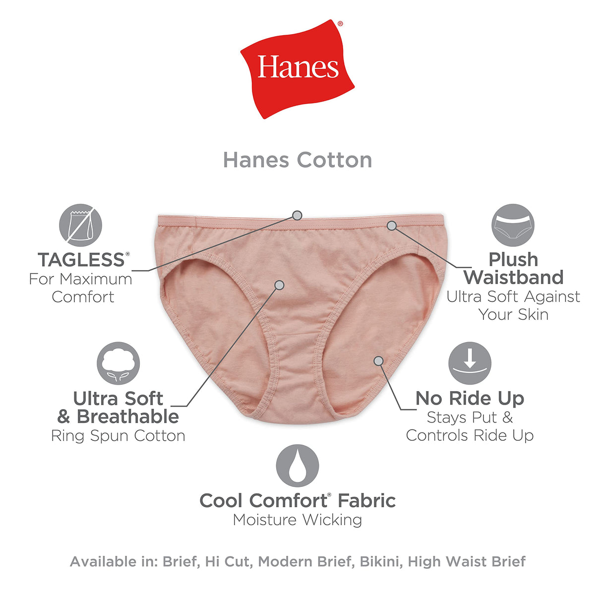 Hanes Women's Underwear Pack, 10-Pack, Full-Coverage Cotton Blend Panties, Moisture-Wicking Underwear for Women