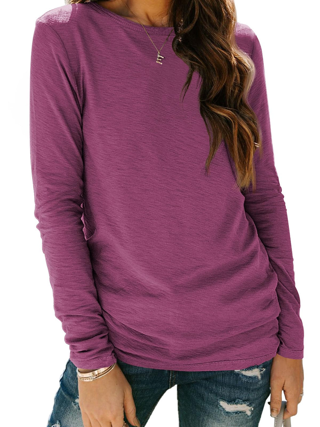 AUTOMET Women's Long Sleeve Crewneck Shirts Casual Basic Tops