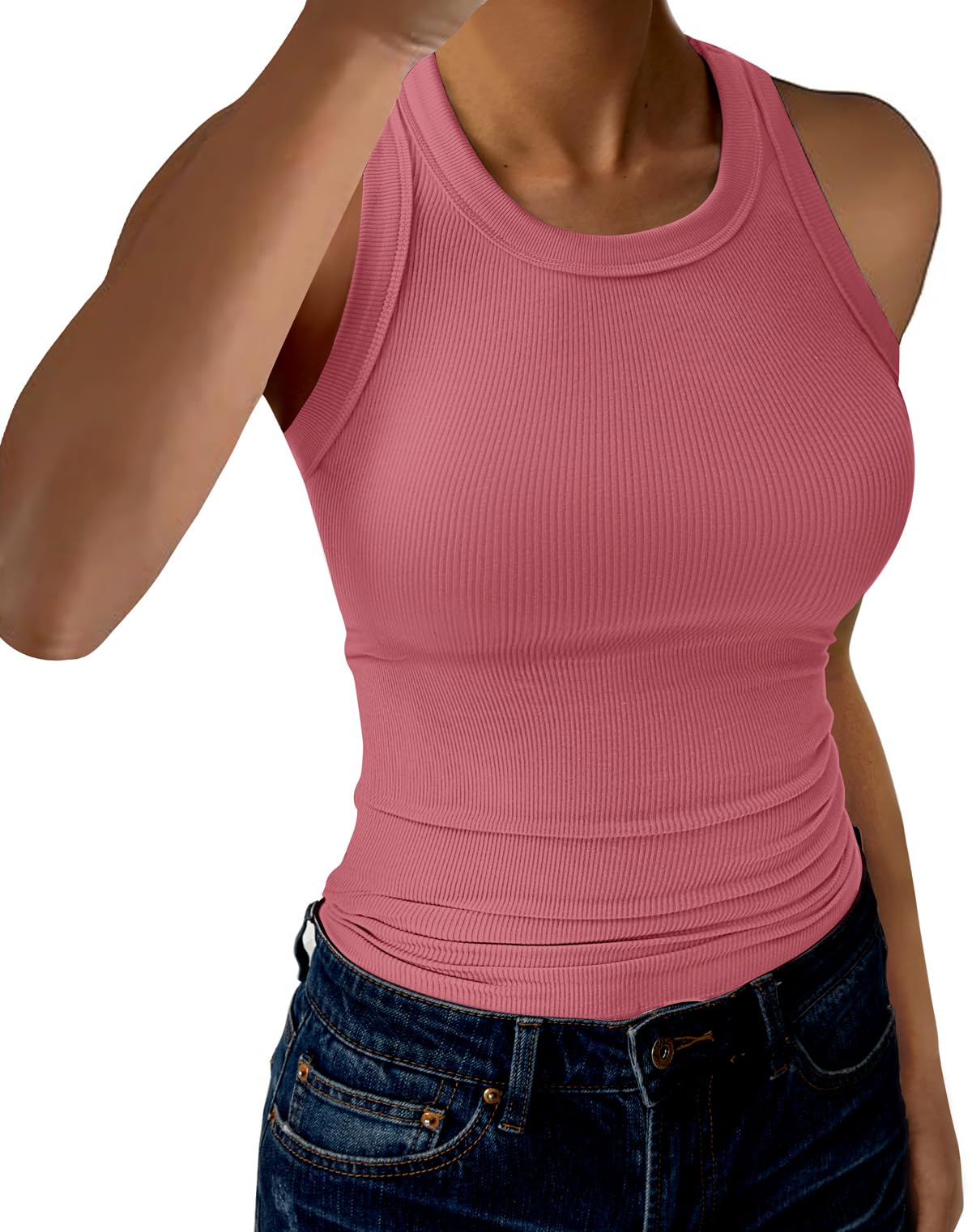 GKBK Womens Tank Tops High Neck Sleeveless Ribbed Tank Casual Basic Thick Strap Slim Fitted Racerback Shirts