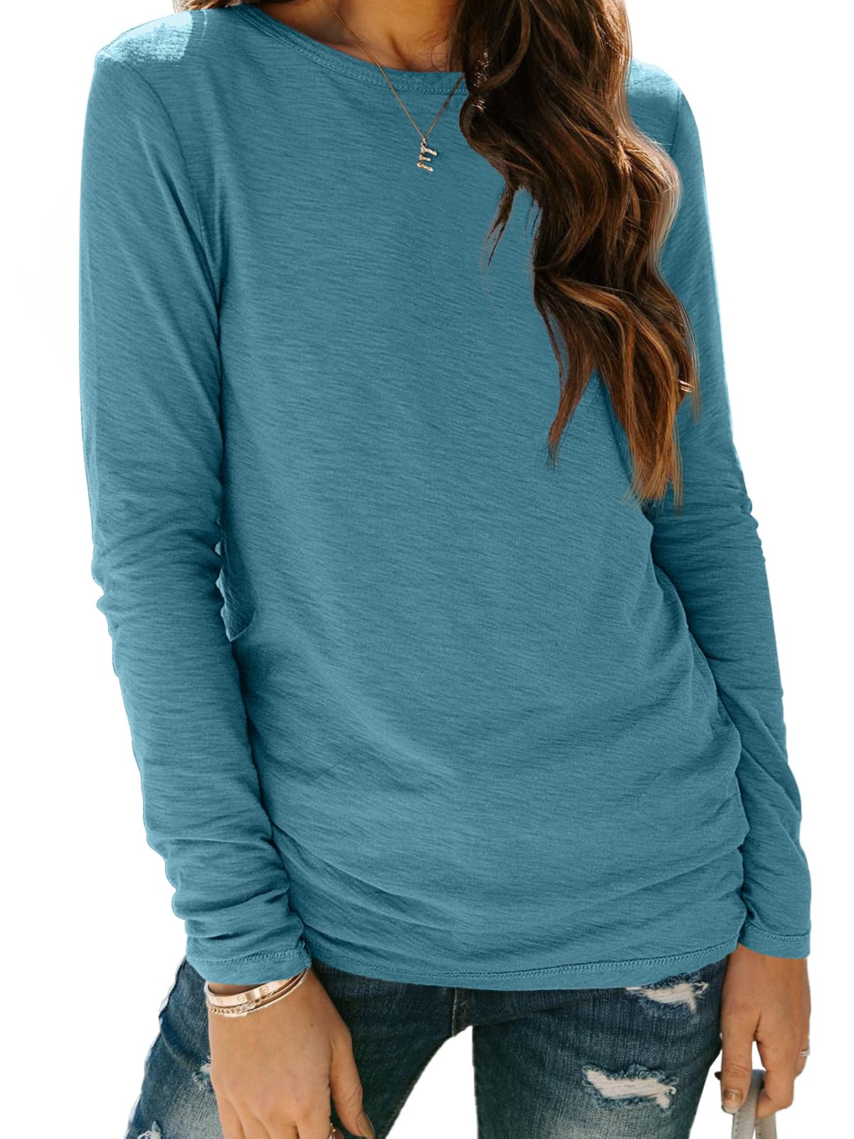 AUTOMET Women's Long Sleeve Crewneck Shirts Casual Basic Tops