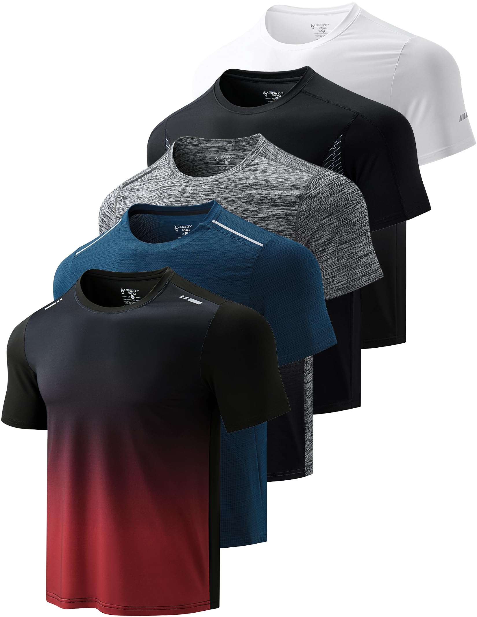 Liberty Imports 5 Pack Men's Active Quick Dry Crew Neck T Shirts