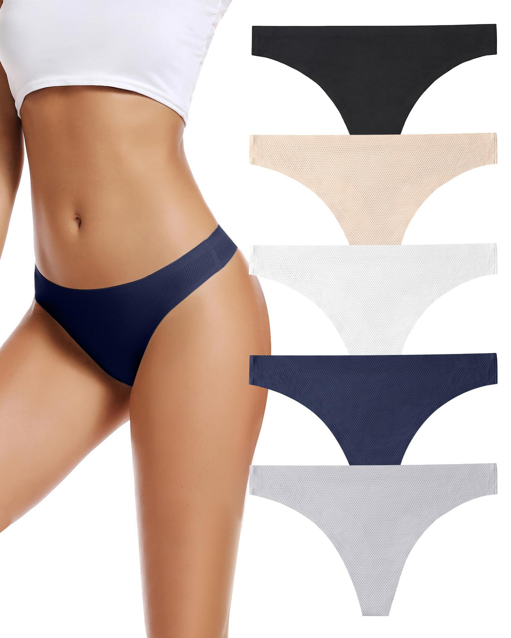 voenxe Seamless Women Underwear Thongs,No Show Ladies Workout Thong,5 Pack