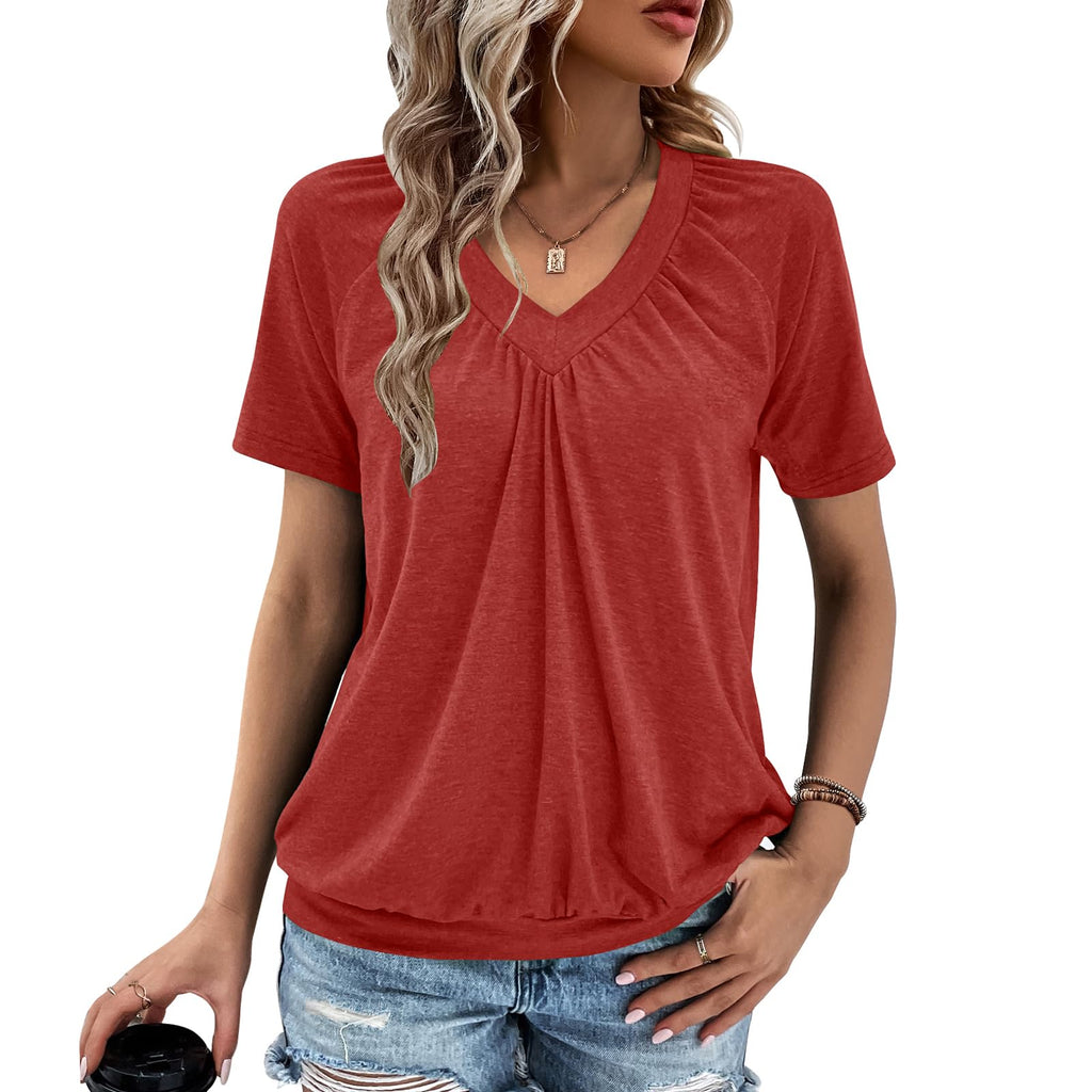 Gihgoew Summer Tops for Women 2025 Shorts Sleeve Womens Tops,V Neck Soft Casual Loose Fit Ruched Top T Shirts Tee Clothes