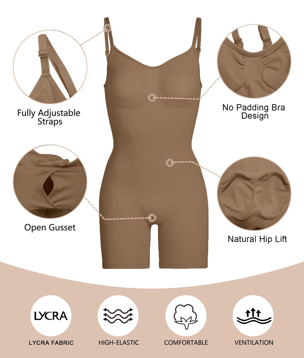 SHAPERX Shapewear for Women Tummy Control Bodysuit Mid Thigh Body Shaper Shorts for a Lifted Look