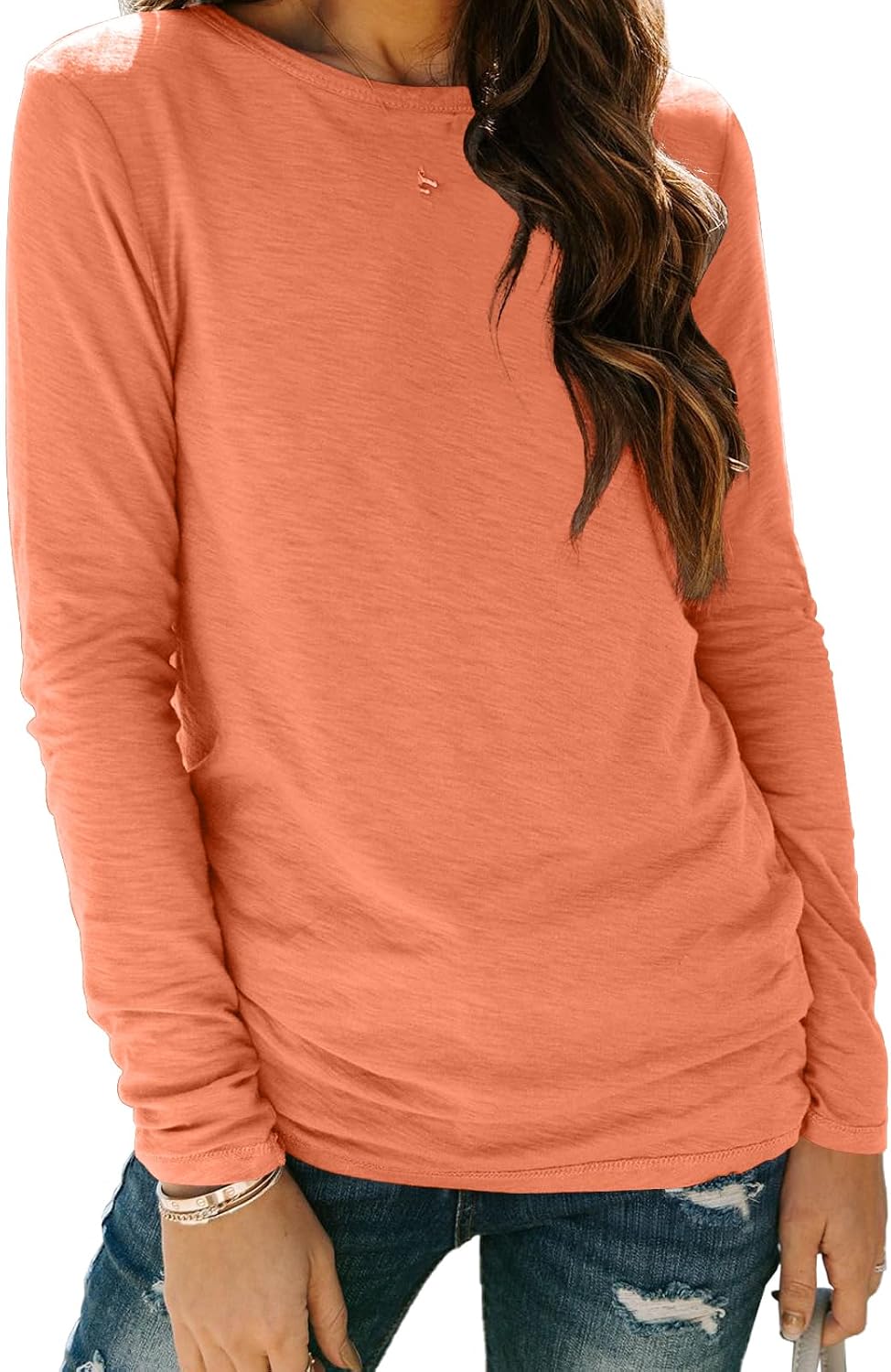 AUTOMET Women's Long Sleeve Crewneck Shirts Casual Basic Tops