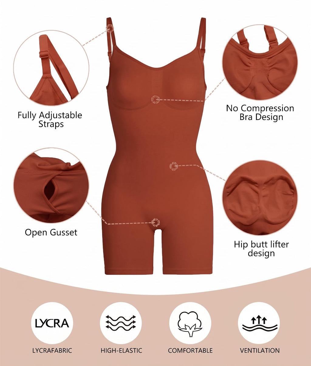 SHAPERX Shapewear for Women Tummy Control Bodysuit Mid Thigh Body Shaper Shorts for a Lifted Look