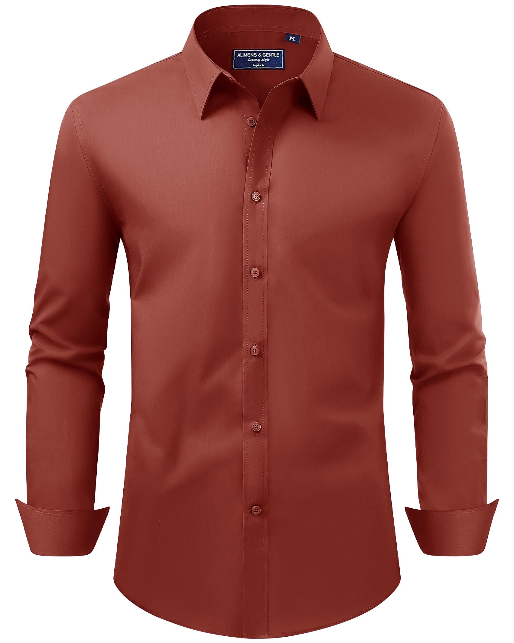 Alimens & Gentle Men's Dress Shirt Regular Fit Stretch Stain Shield Long Sleeve Solid Business Wedding Button Down Shirts