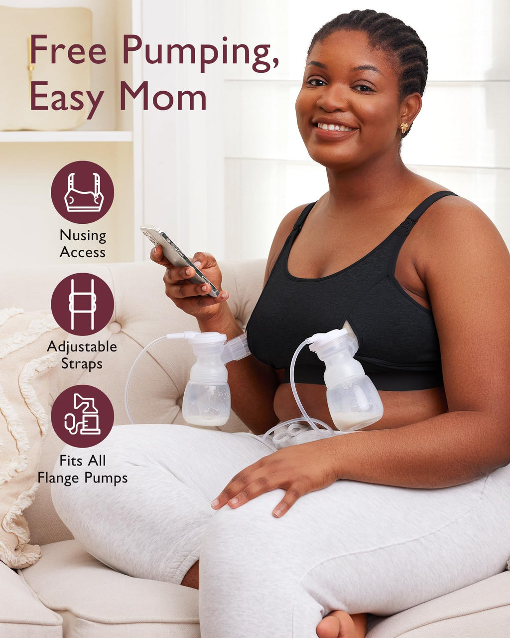 Momcozy Hands Free Pumping & Nursing Bra, Adjustable Cotton Breast Pump Bra