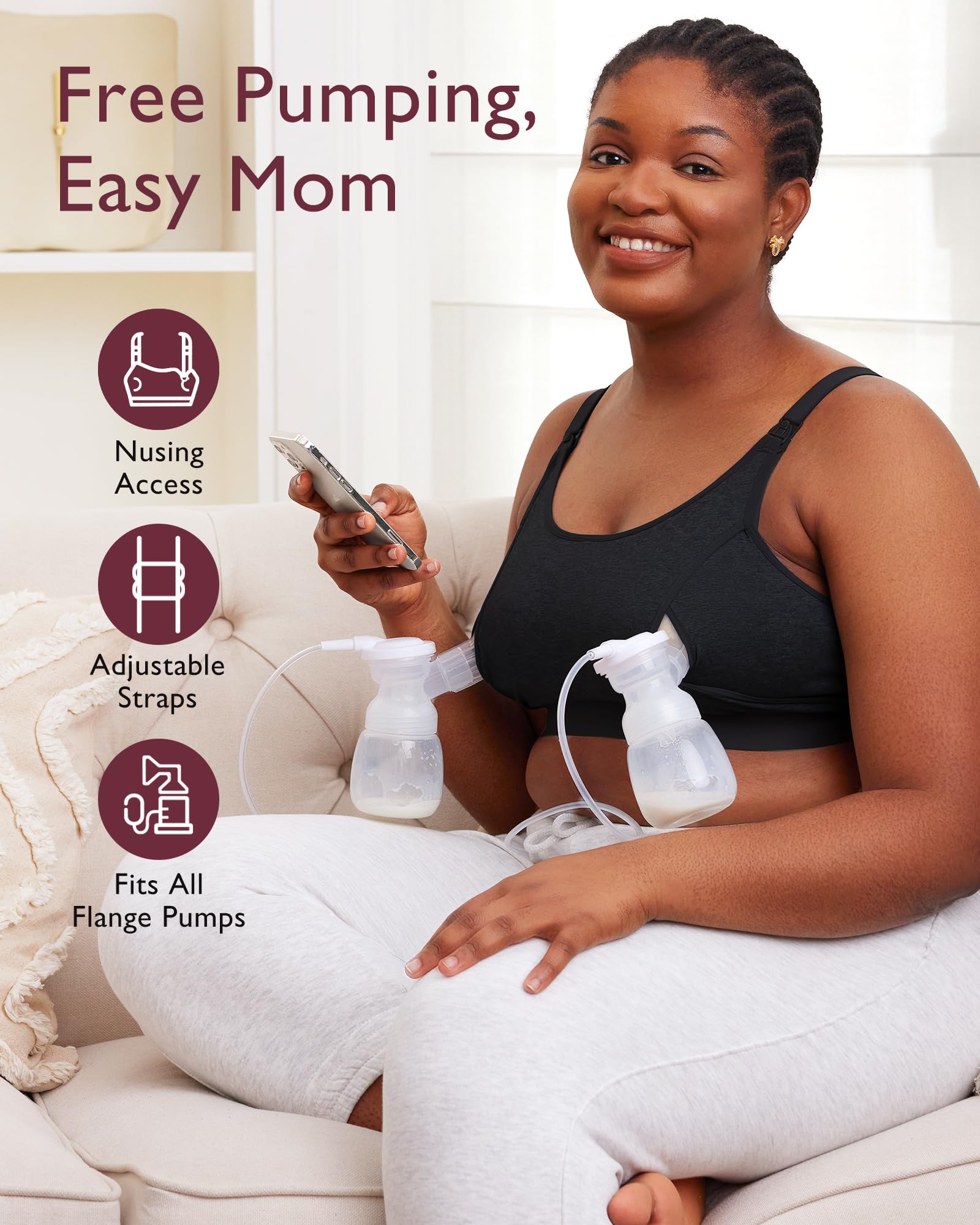 Momcozy Hands Free Pumping & Nursing Bra, Adjustable Cotton Breast Pump Bra