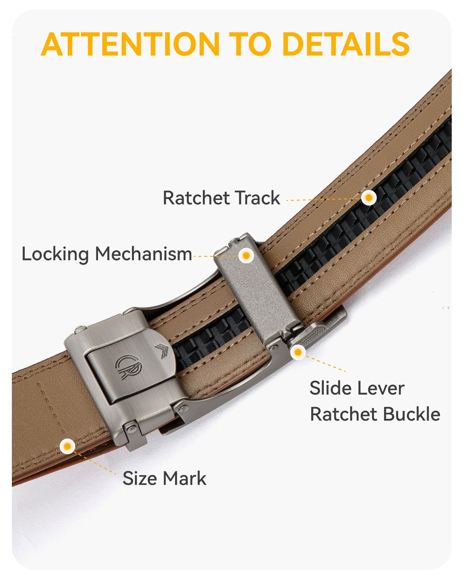 CHAOREN Mens Leather Ratchet Belt - 1 3/8" for Dress Pants