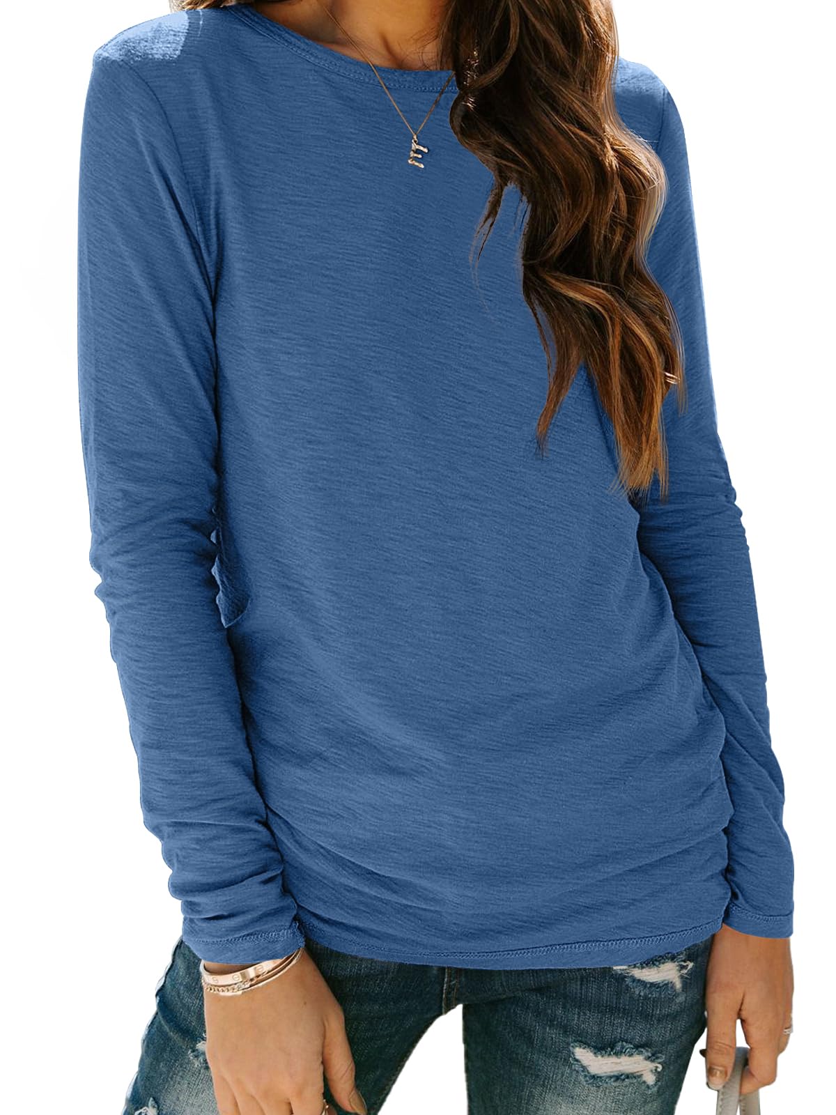 AUTOMET Women's Long Sleeve Crewneck Shirts Casual Basic Tops