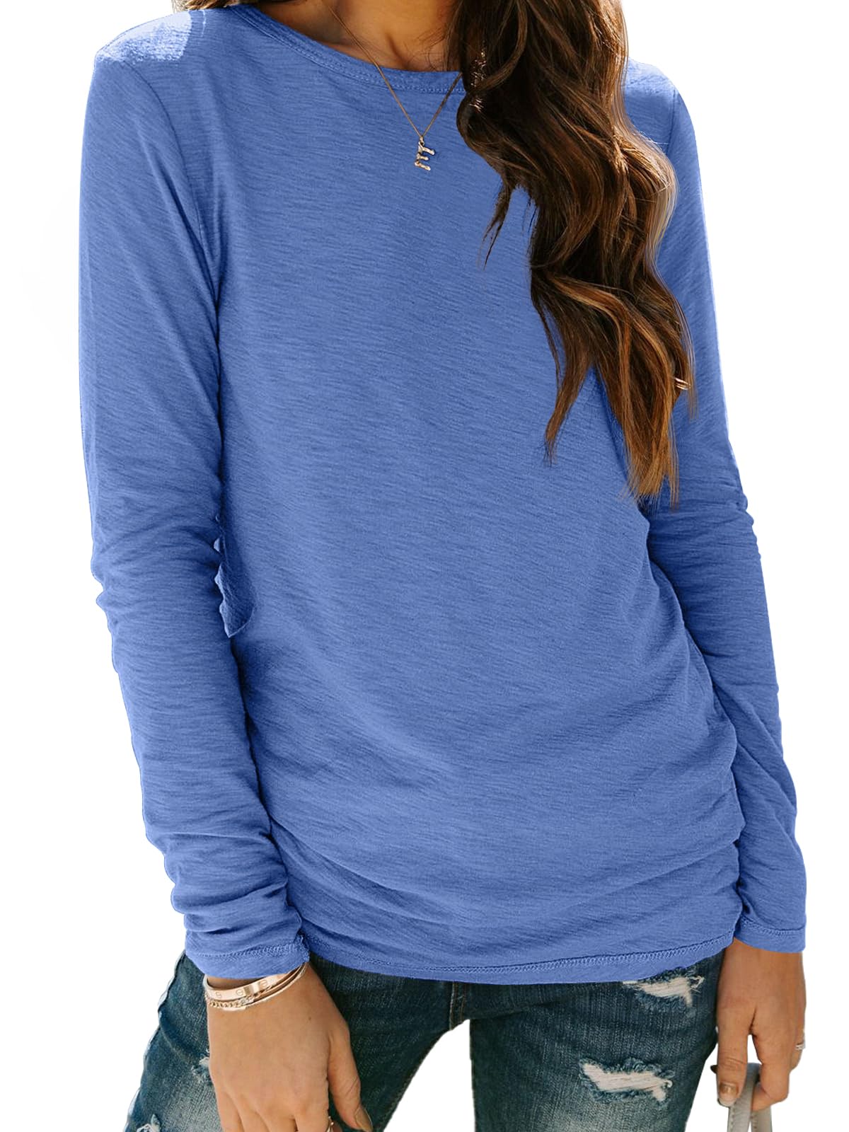 AUTOMET Women's Long Sleeve Crewneck Shirts Casual Basic Tops