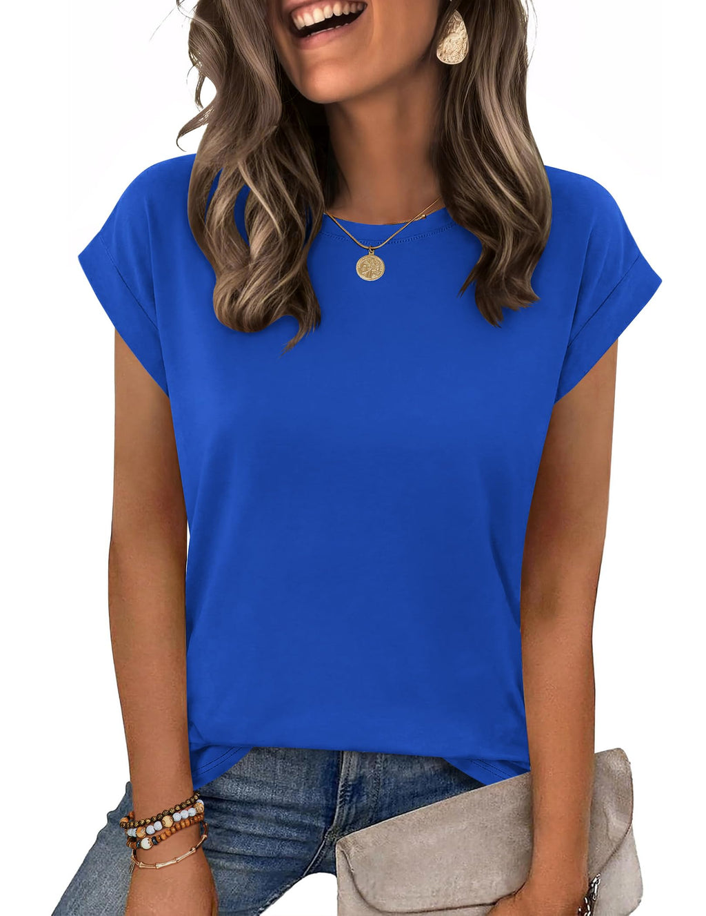 Zeagoo Womens Tops Summer Casual Cap Sleeve Tshirts Shirts Business Blouses