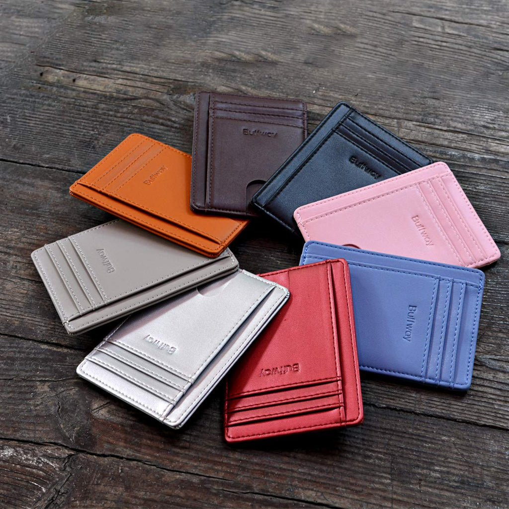 Buffway Slim Minimalist Front Pocket RFID Blocking Leather Wallets for Men and Women - Cross Black