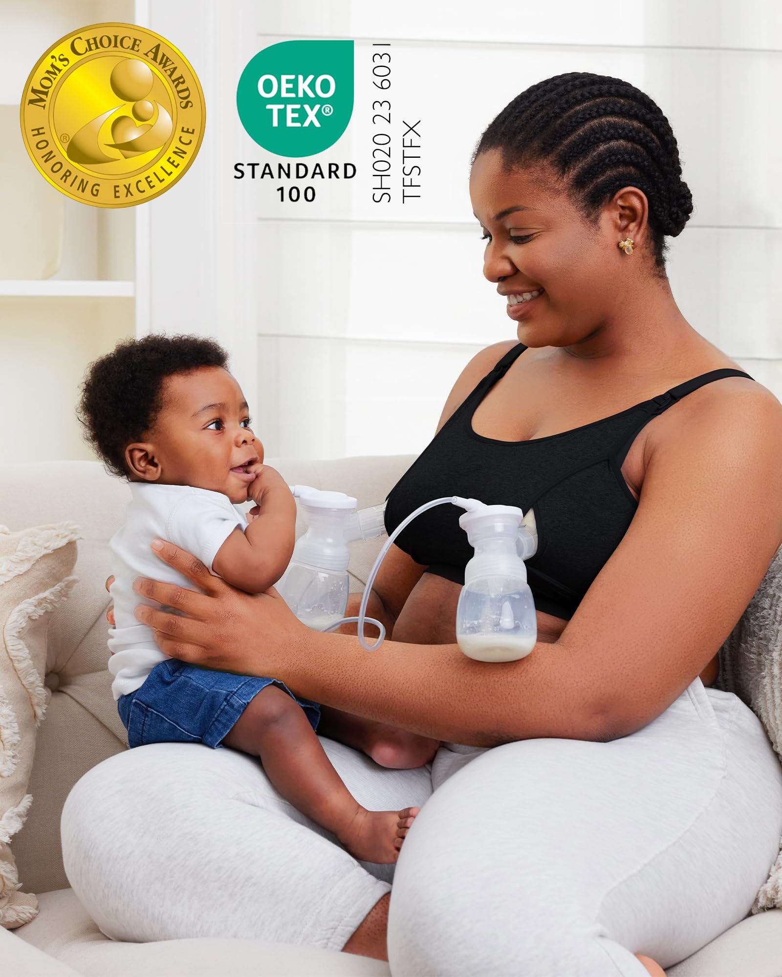 Momcozy Hands Free Pumping & Nursing Bra, Adjustable Cotton Breast Pump Bra