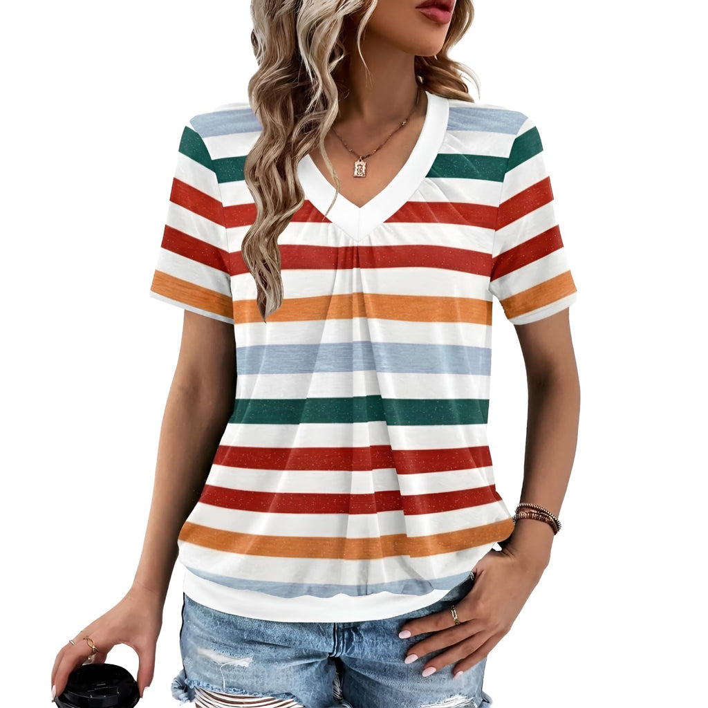 Gihgoew Summer Tops for Women 2025 Shorts Sleeve Womens Tops,V Neck Soft Casual Loose Fit Ruched Top T Shirts Tee Clothes