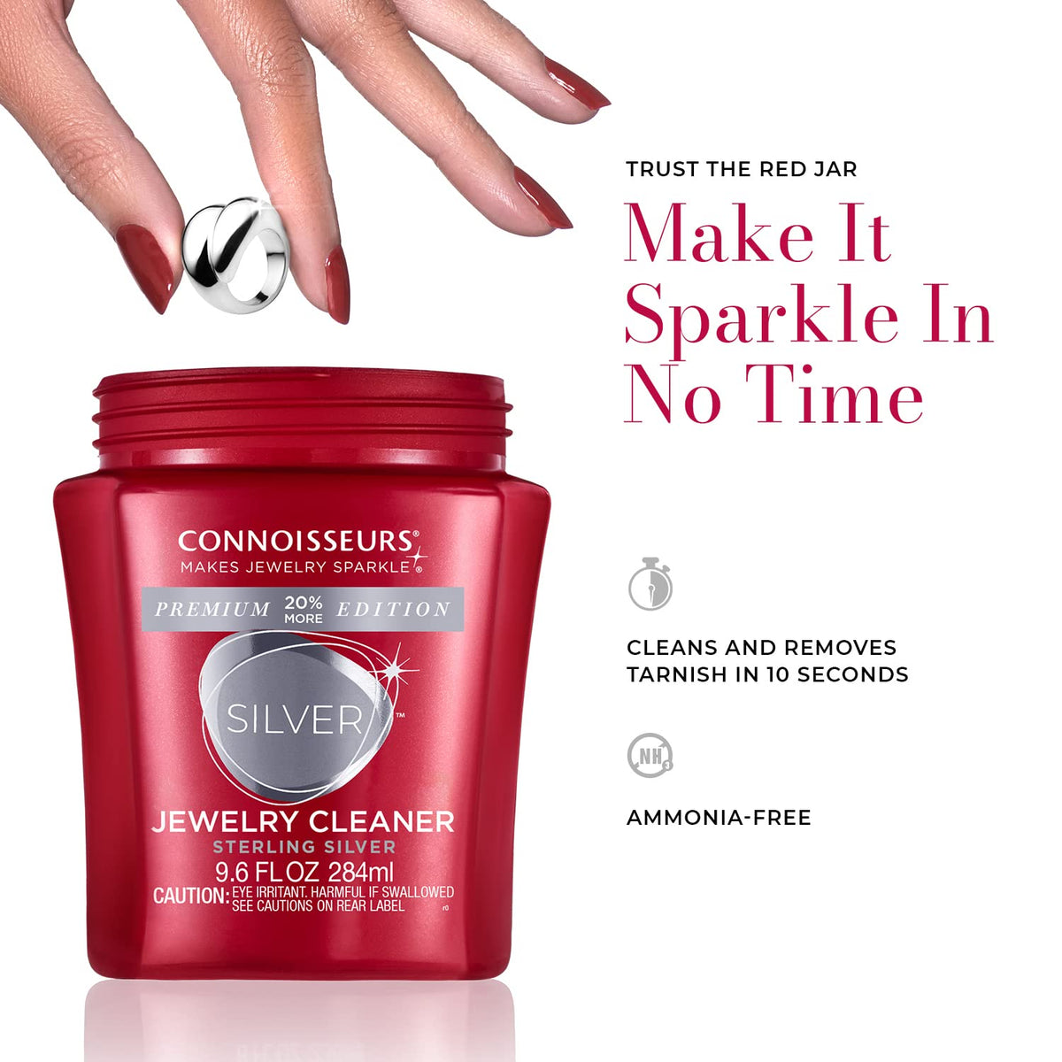 CONNOISSEURS Premium Edition Jewelry Cleaner, Value Size 9.6oz - Pick from Fine, Silver or Delicate Jewelry Cleaner