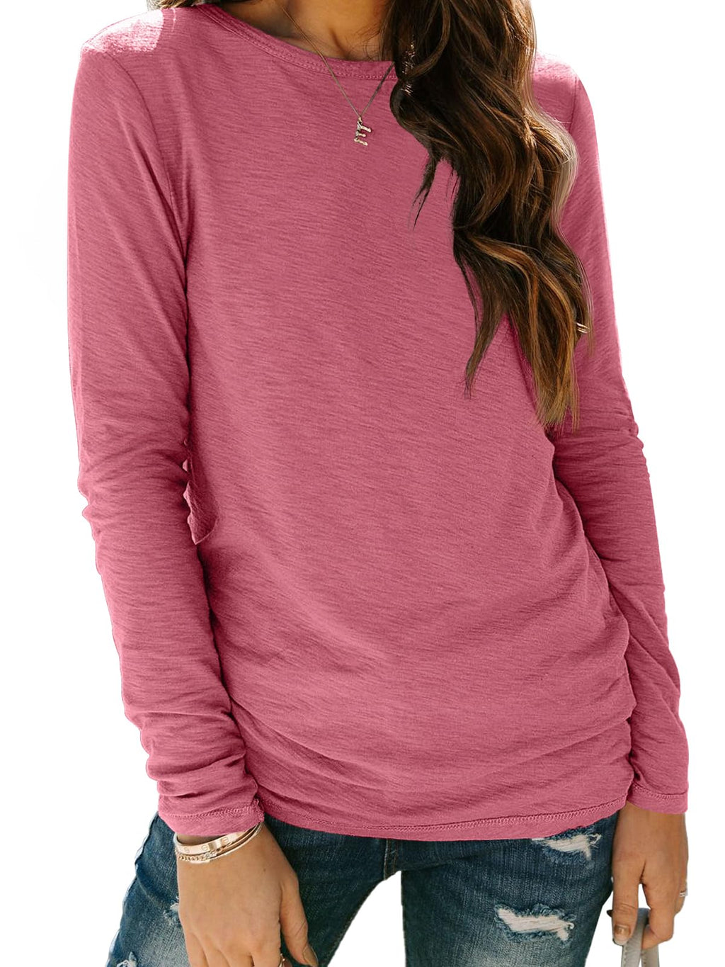 AUTOMET Women's Long Sleeve Crewneck Shirts Casual Basic Tops