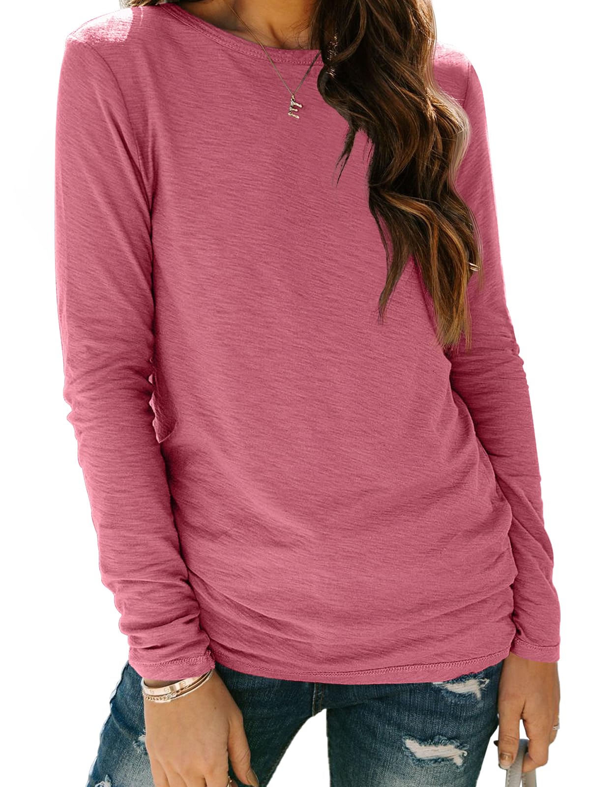 AUTOMET Women's Long Sleeve Crewneck Shirts Casual Basic Tops
