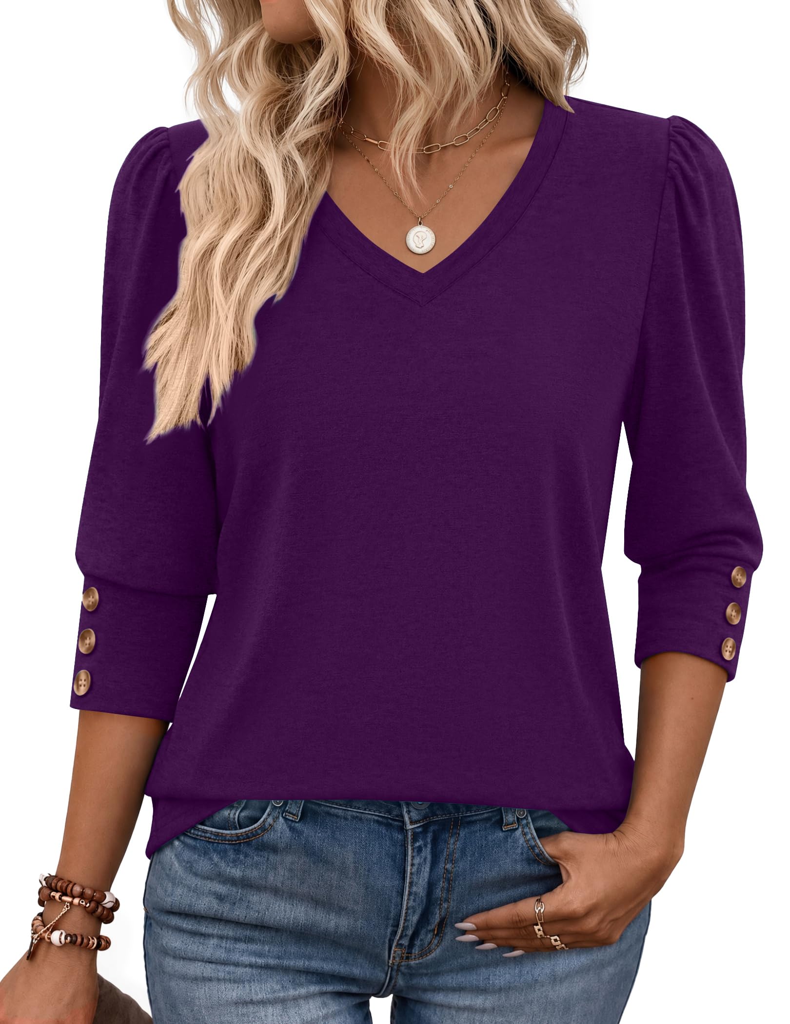 Zeagoo Womens 3/4 Sleeve V Neck T Shirts Dressy Casual Tops