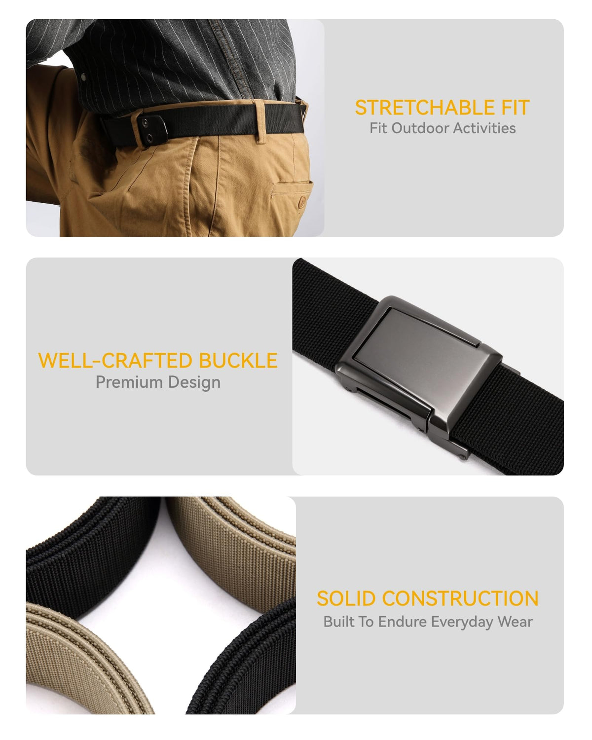 CHAOREN Tactical Belt Men - 1.5" Stretch Work Belt with Zinc Alloy Buckle