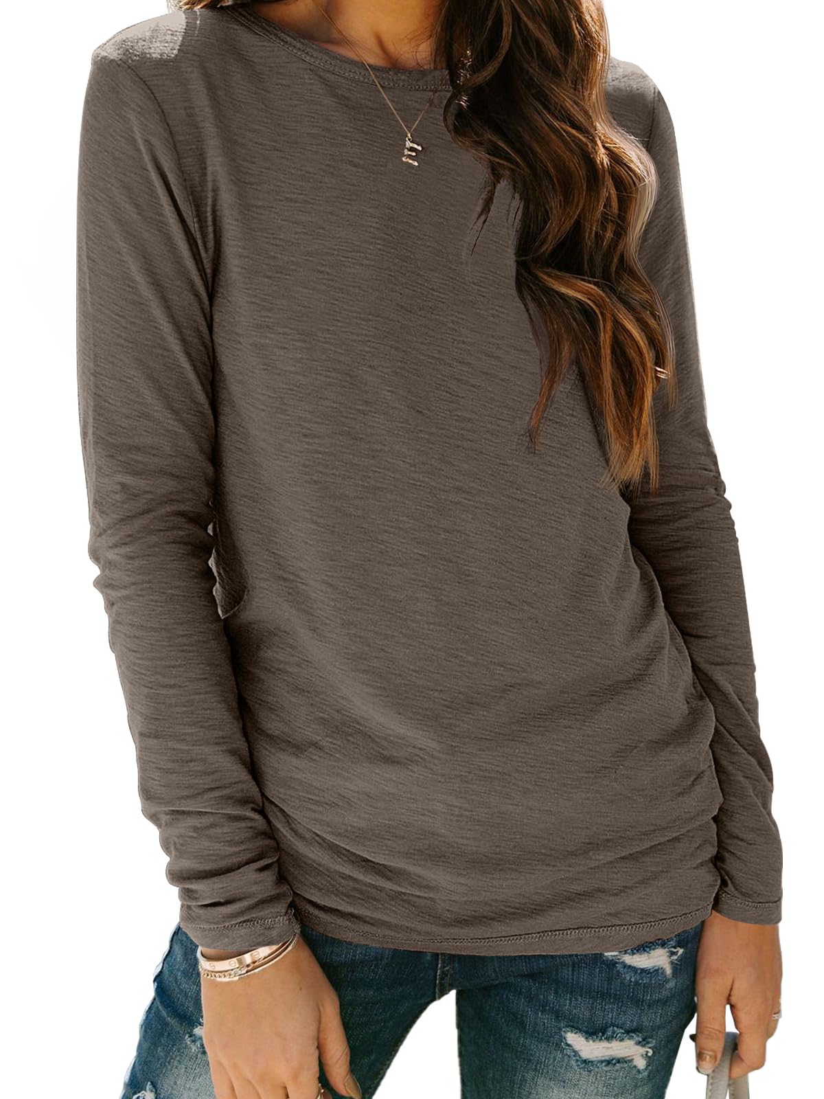 AUTOMET Women's Long Sleeve Crewneck Shirts Casual Basic Tops