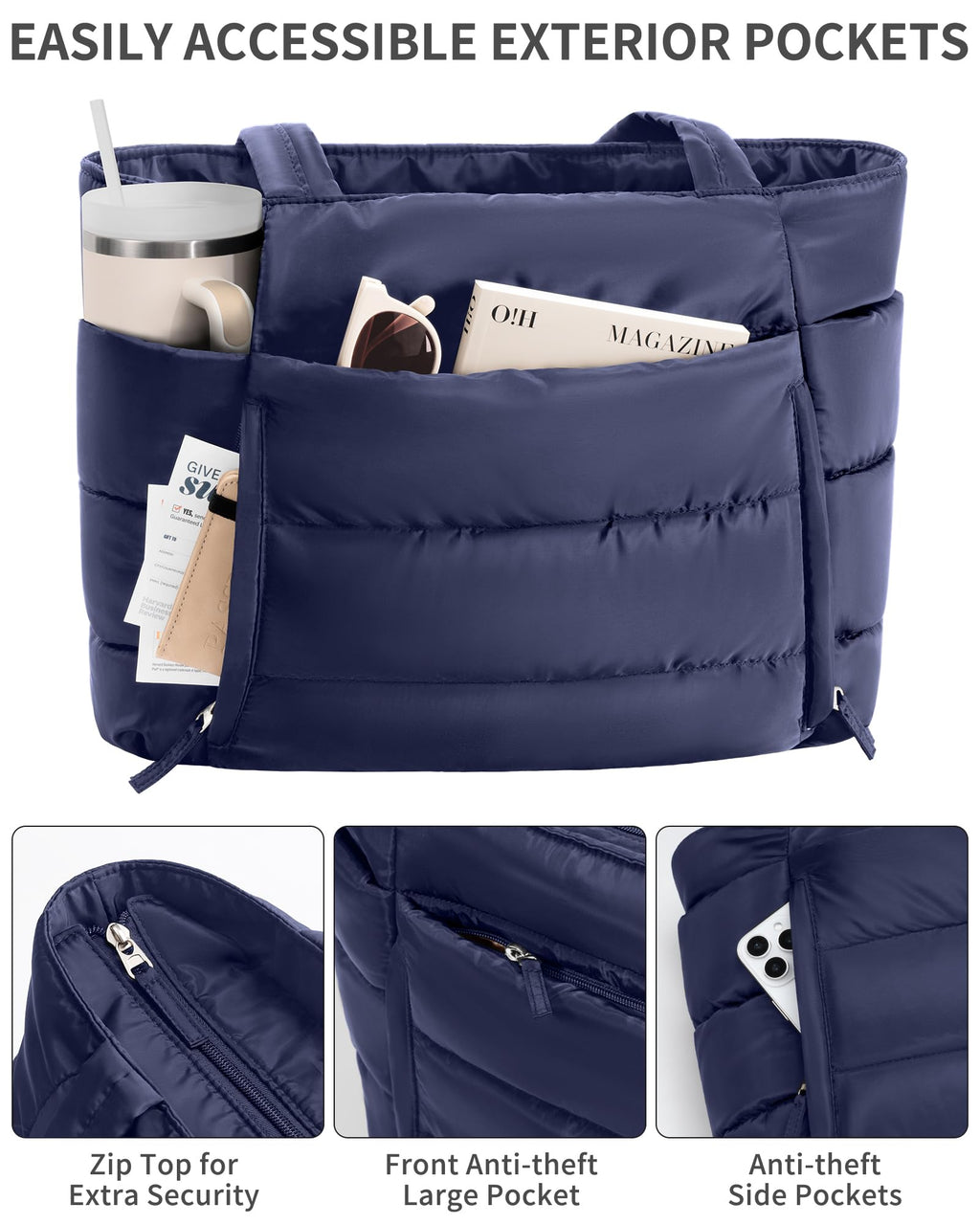 Bagstellar Puffer Tote Bag for Women, Lightweight Puffy Travel Gym Work Bag
