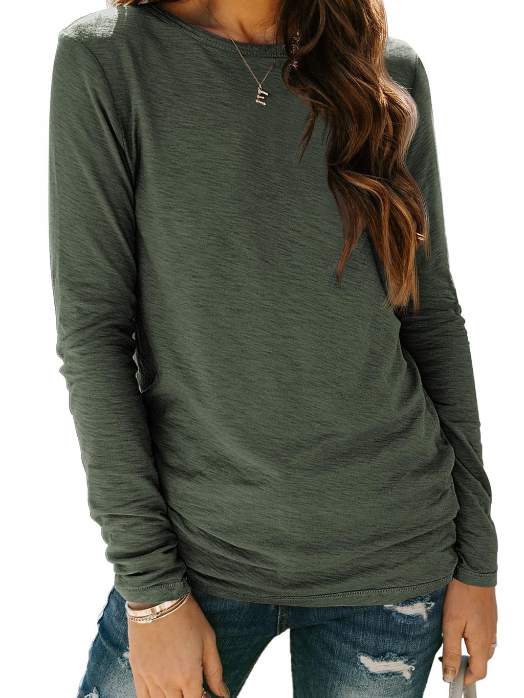 AUTOMET Women's Long Sleeve Crewneck Shirts Casual Basic Tops