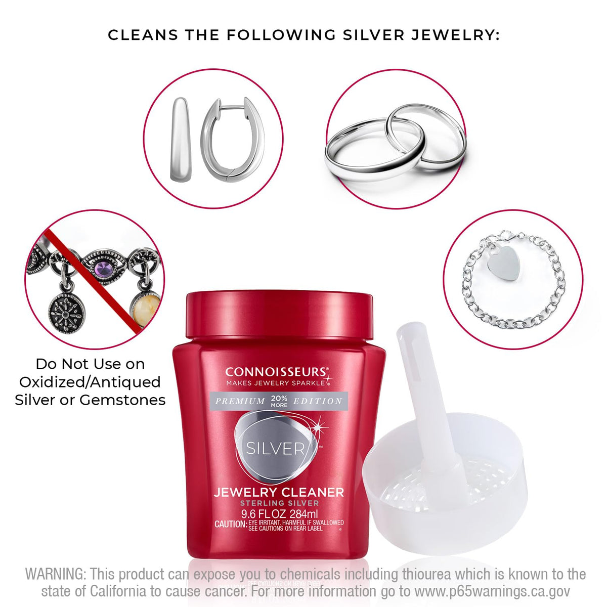 CONNOISSEURS Premium Edition Jewelry Cleaner, Value Size 9.6oz - Pick from Fine, Silver or Delicate Jewelry Cleaner