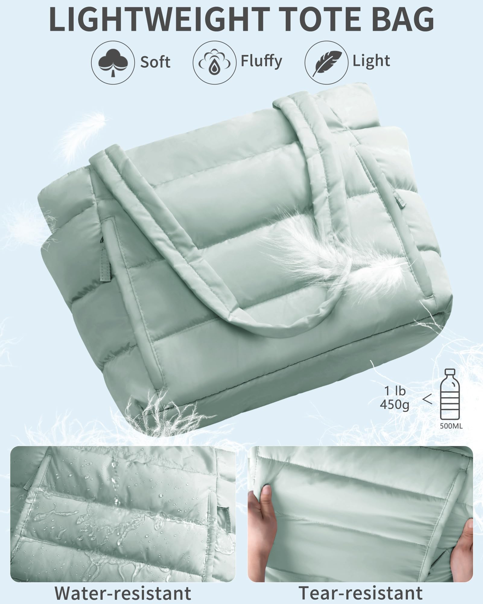Bagstellar Puffer Tote Bag for Women, Lightweight Puffy Travel Gym Work Bag