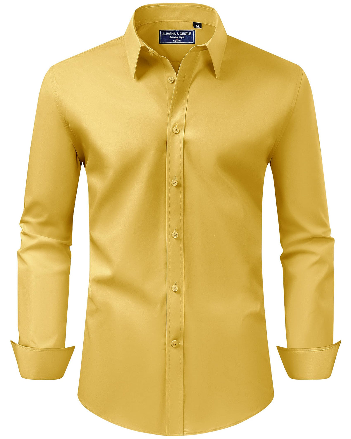 Alimens & Gentle Men's Dress Shirt Regular Fit Stretch Stain Shield Long Sleeve Solid Business Wedding Button Down Shirts
