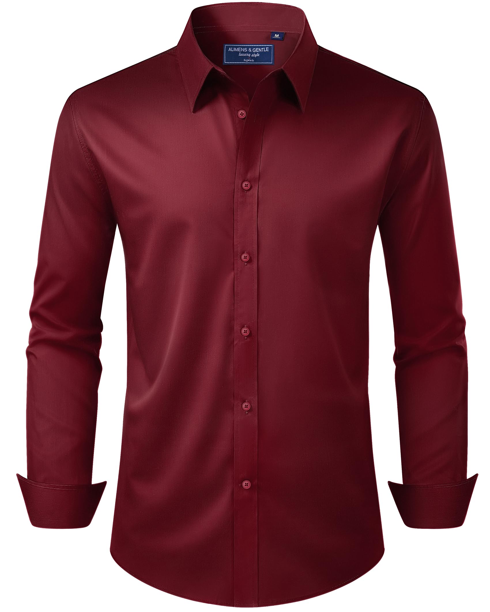 Alimens & Gentle Men's Dress Shirt Regular Fit Stretch Stain Shield Long Sleeve Solid Business Wedding Button Down Shirts