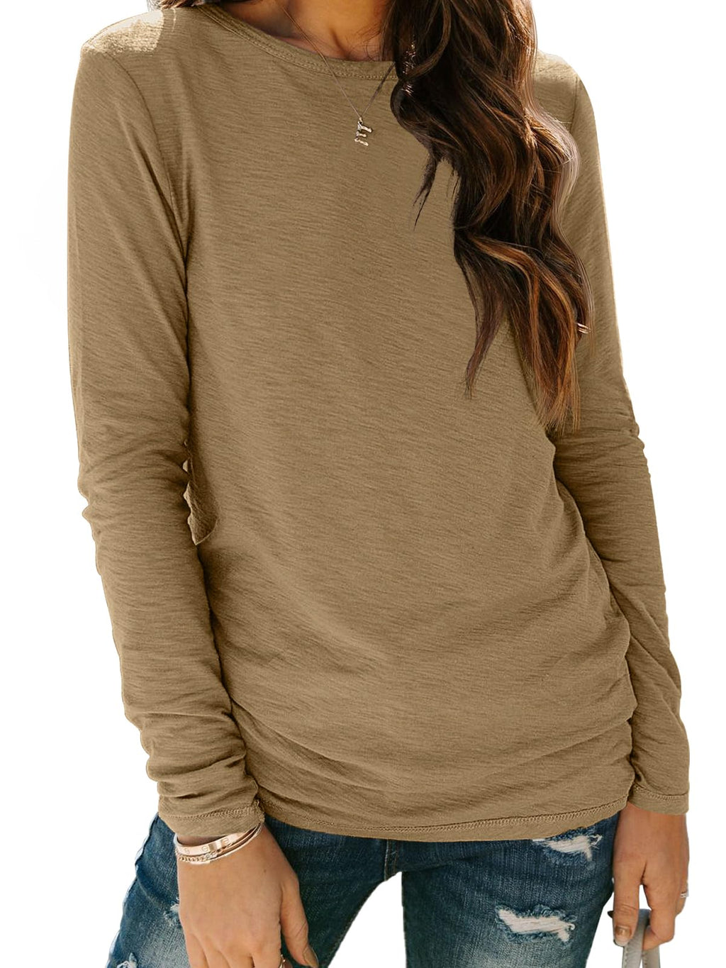 AUTOMET Women's Long Sleeve Crewneck Shirts Casual Basic Tops