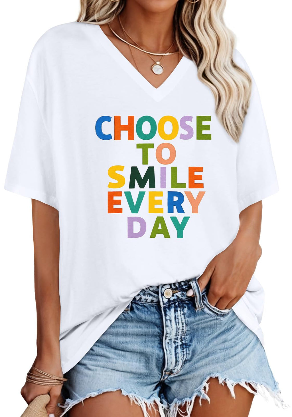 Oversized Tshirts for Women Graphic V Neck Short Sleeve Summer Casual Tops