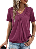 Gihgoew Summer Tops for Women 2025 Shorts Sleeve Womens Tops,V Neck Soft Casual Loose Fit Ruched Top T Shirts Tee Clothes