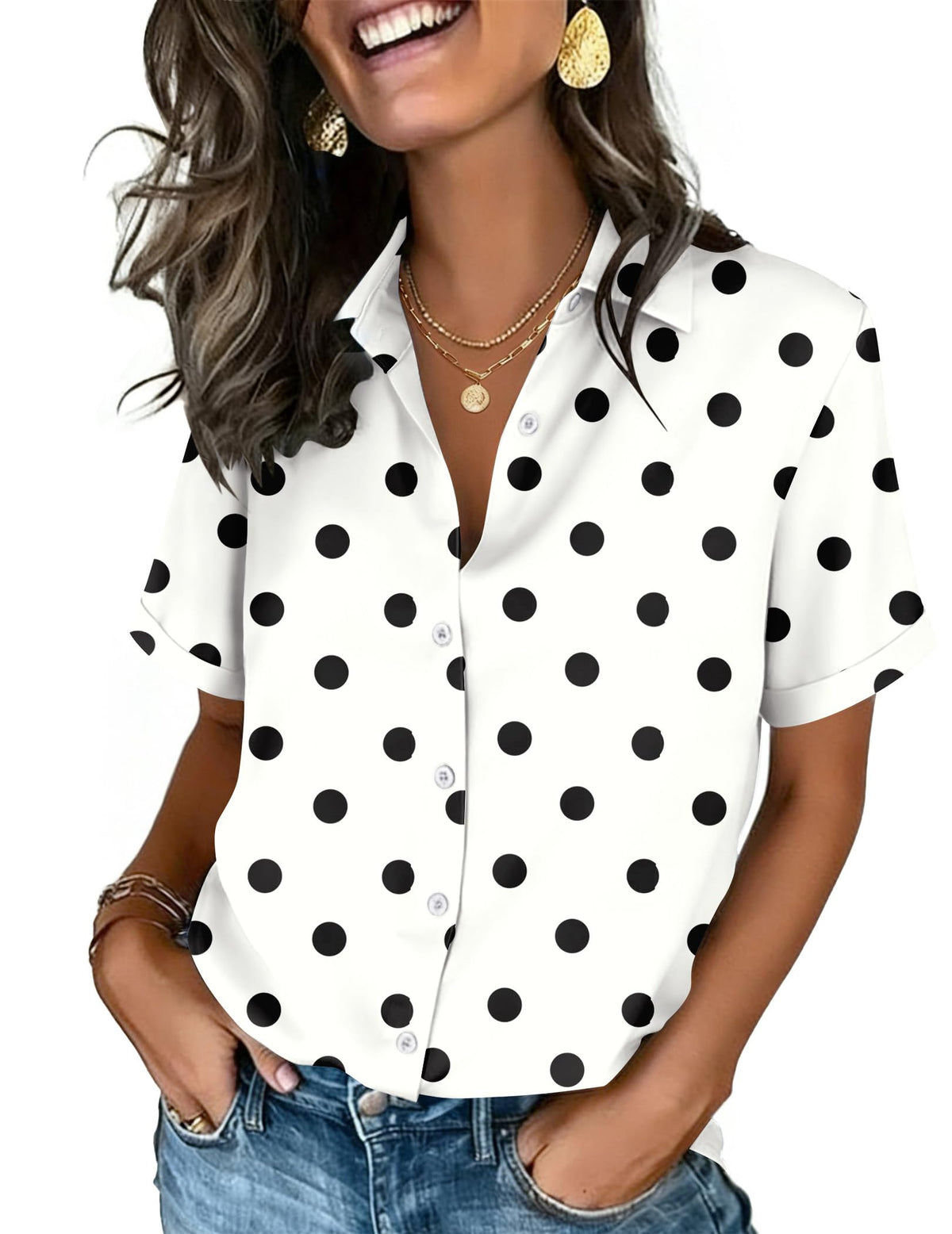 Zeagoo Button Down Shirts for Women Short Sleeve Tops Dressy Casual Blouses