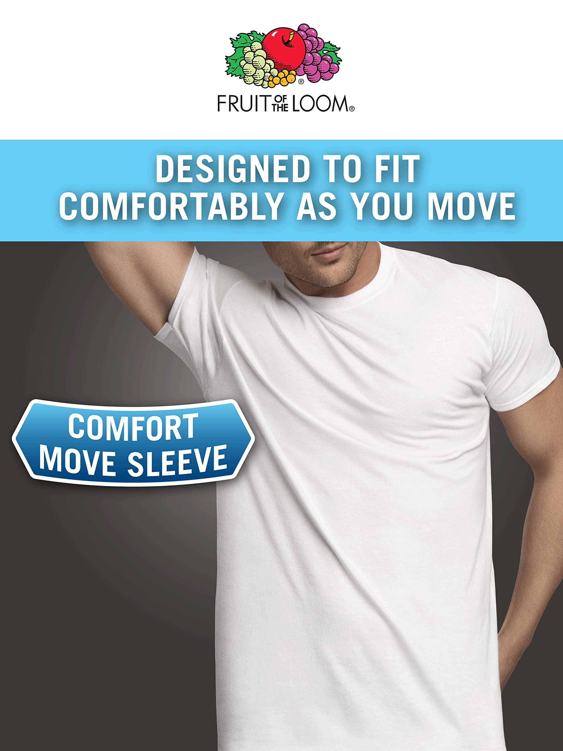Fruit of The Loom Men's Crew Tee Undershirts, Moisture Wicking & Tag Free, Also Available in Big & Tall