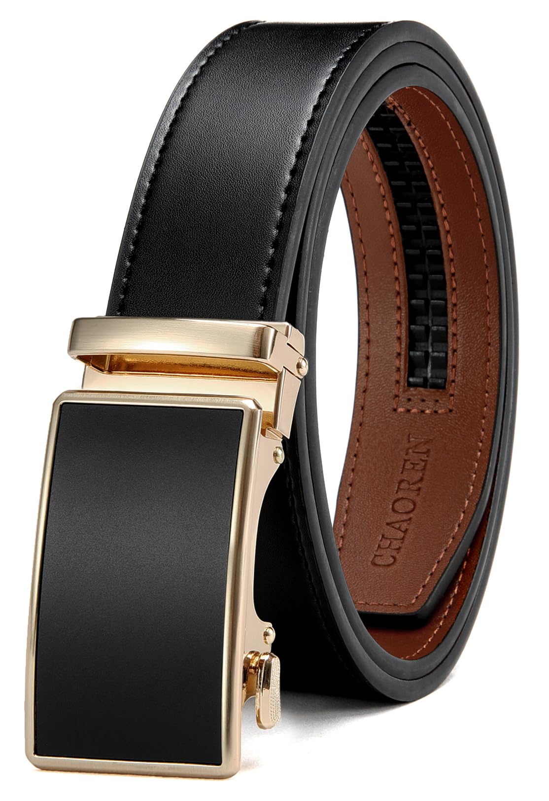 CHAOREN Mens Leather Ratchet Belt - 1 3/8" for Dress Pants