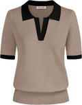 Women's Short Sleeve Classic V Neck Collared Casual Polo Sweater Tops