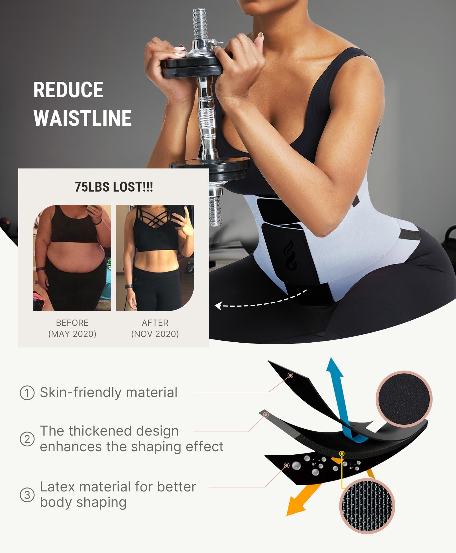 FeelinGirl Waist Trainer Belt Cincher Corset Tummy Control Faja Body Shaper