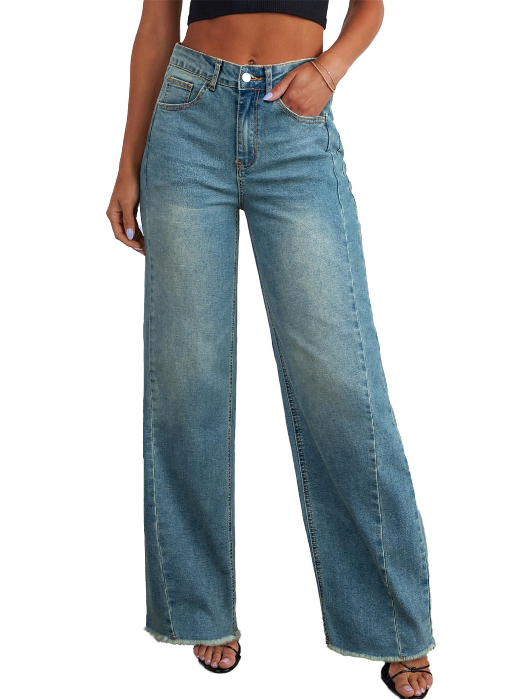 Sidefeel Women's Wide Leg Jeans High Waisted Stretchy Denim Pants