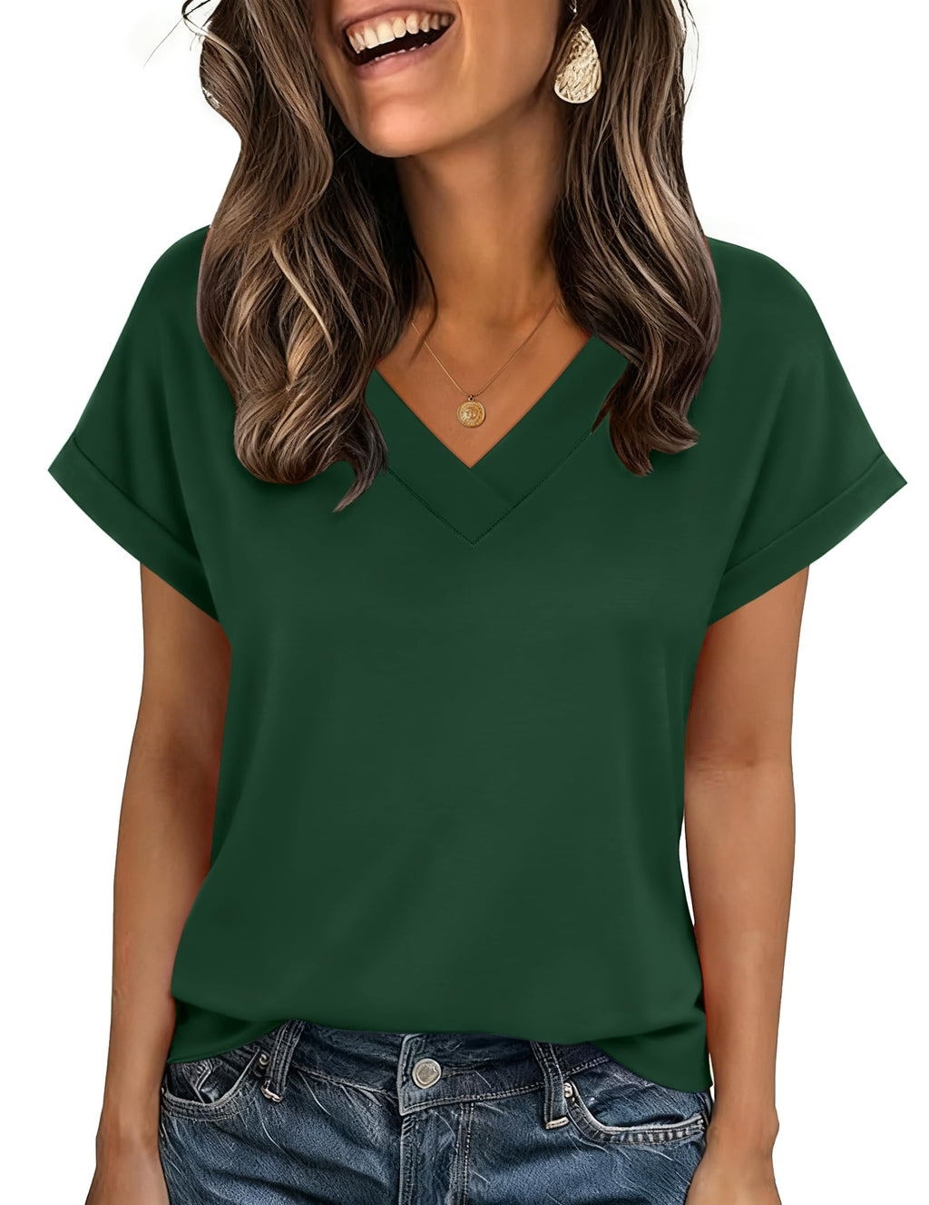Zeagoo Womens Summer Tops Rolled Short Sleeve Shirts Dressy Casual Blouses