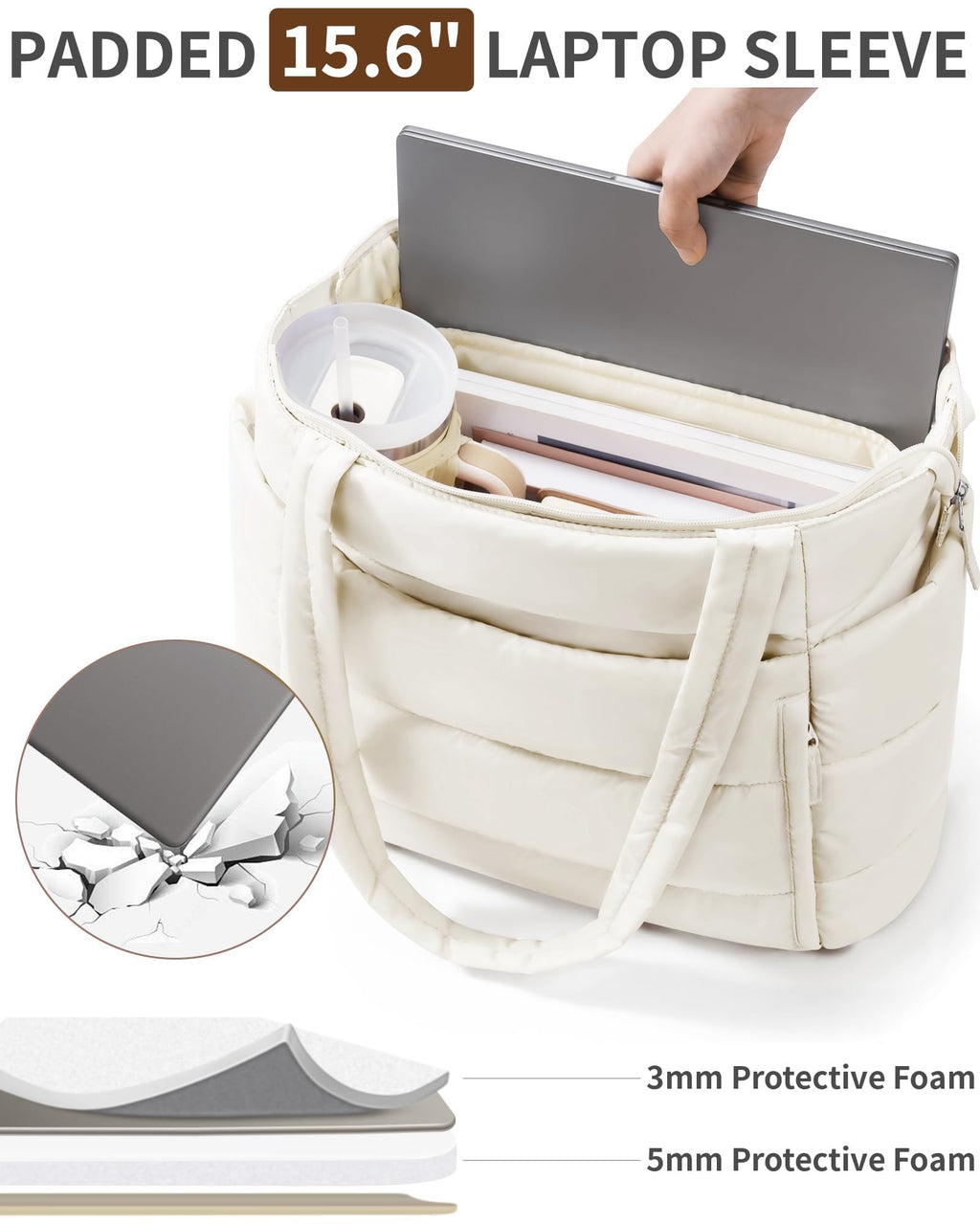 Bagstellar Puffer Tote Bag for Women, Lightweight Puffy Travel Gym Work Bag