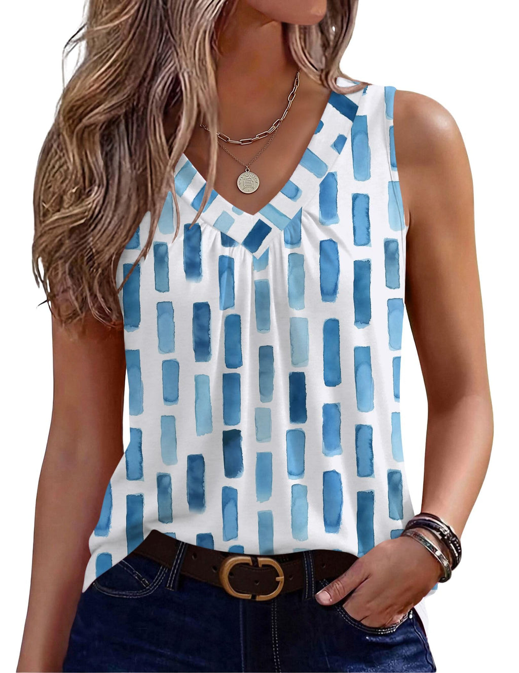 Zeagoo Womens Tank Tops Summer Sleeveless Tops V Neck Pleated Shirts