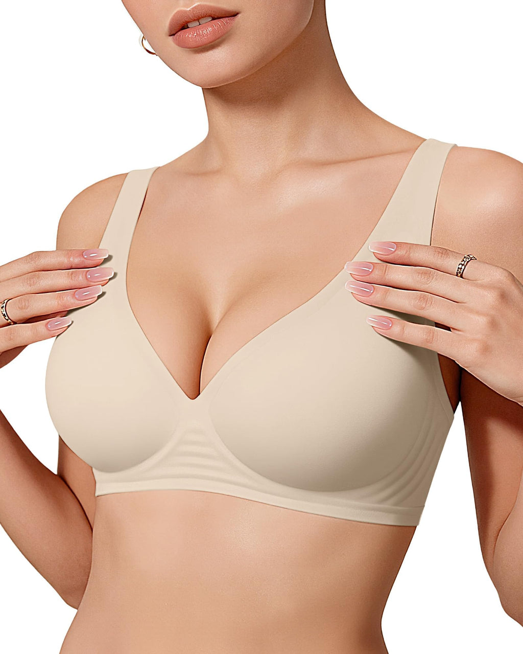 OEAK Womens Jelly Bras Wireless Deep V Bralette Comfy Push Up Tshirt Bras