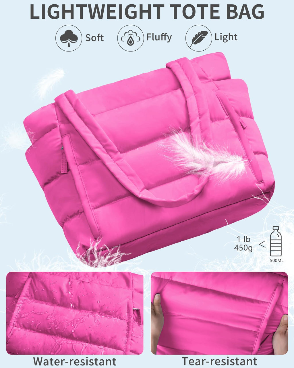 Bagstellar Puffer Tote Bag for Women, Lightweight Puffy Travel Gym Work Bag